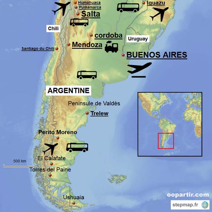 Argentine - Carte touristique Argentine